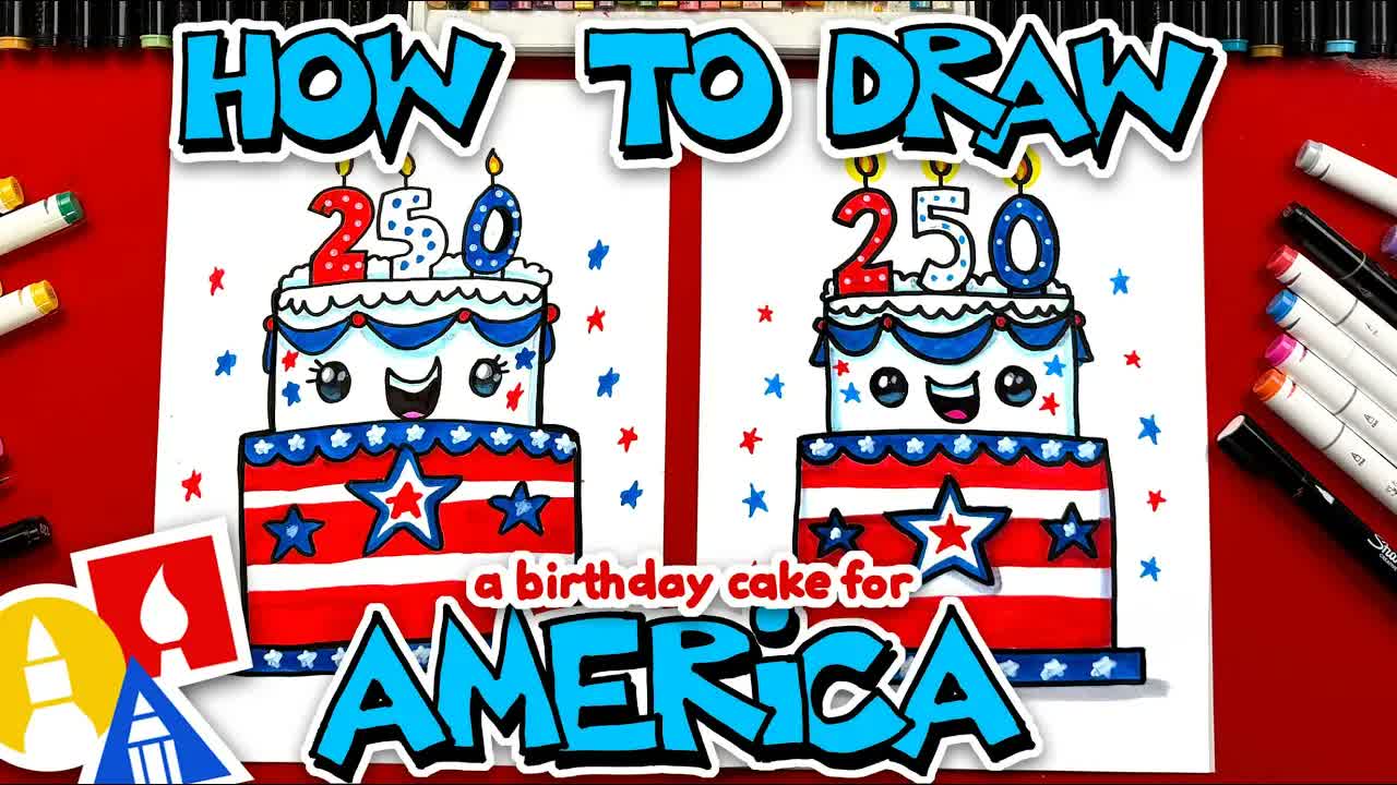 How To Draw A Happy Birthday Cake For America 250 Years!