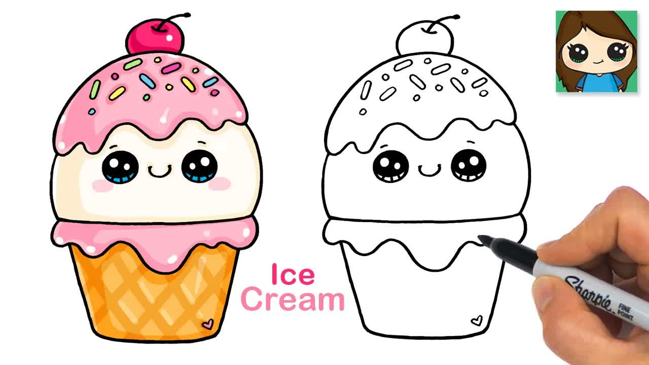 How to Draw Ice Cream Cone Scoop  🍨 Cute Dessert Art