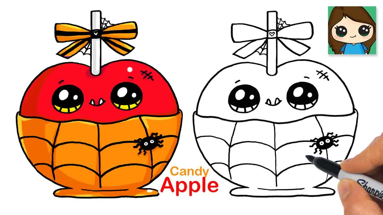 How to Draw a Spooky Candy Apple 🍎 Cute Halloween Drawing