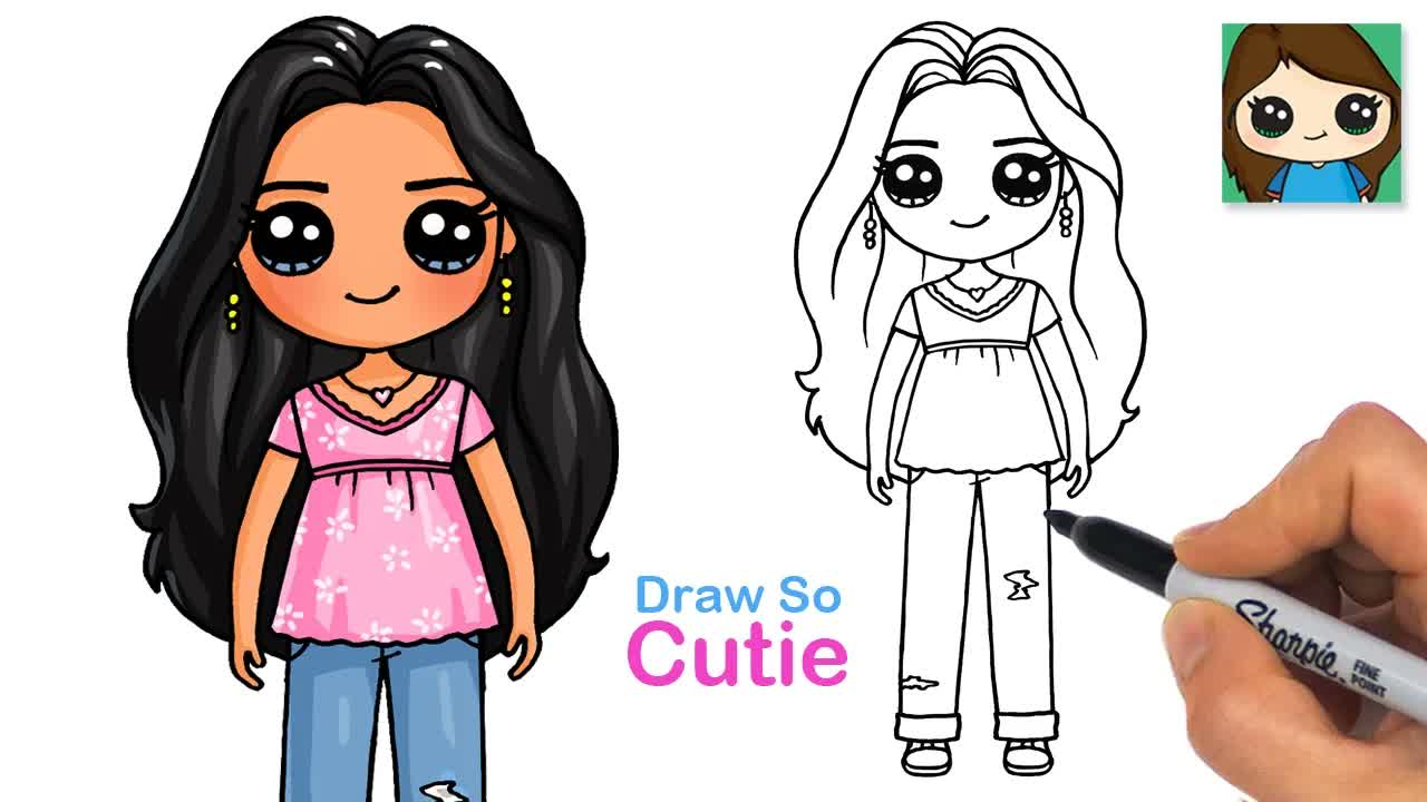 How to Draw a Cute Girl with Long Hair 🩷 Draw So Cutie