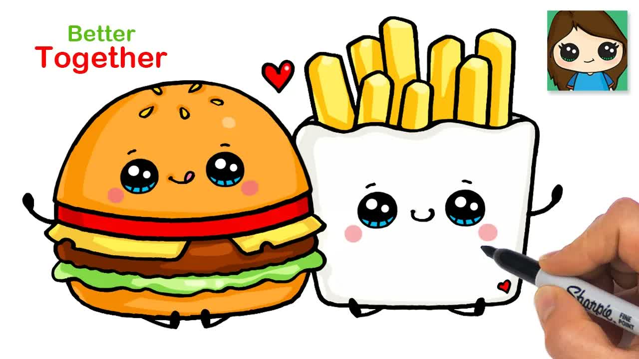 How to Draw a Hamburger and Fries 🍔🍟 Hallmark Better Together Cute Food