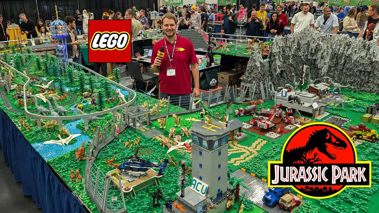 2026 Update! Huge LEGO Jurassic Park with Erupting Volcano at Bricks Cascade