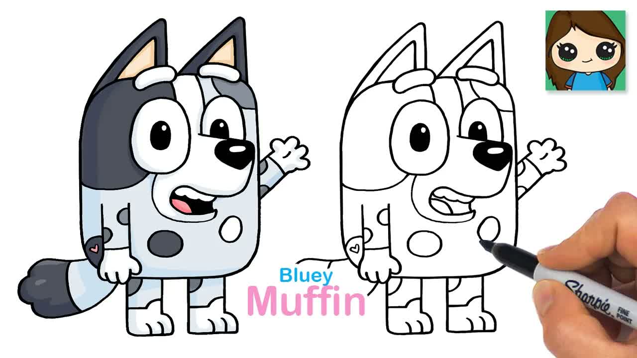 How to Draw Muffin Heeler Dog | Bluey