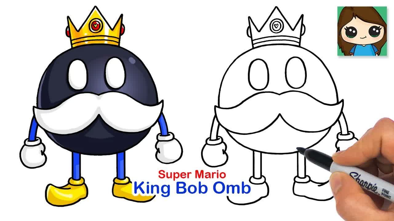 How to Draw King Bob Omb | Super Mario Game Character Drawing